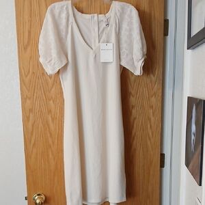 DownEast Cream Puff-Sleeve Midi Dress NWT Size Large